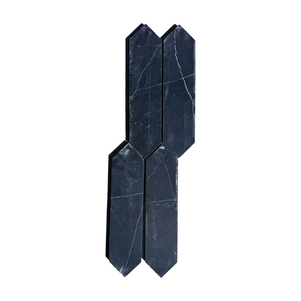 Dark marble picket tile arrangement of Nero Marquina Marble 3’’ X 12’’ Mosaic