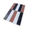 Rectangular marble tiles in alternating colors of Nero Marquina, Rojo Alicante, and Carrara White