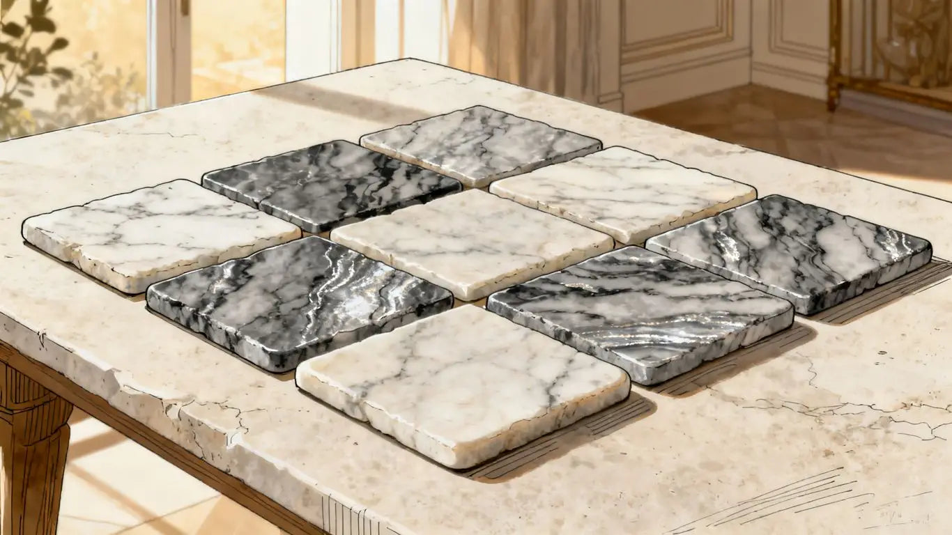 Gray Bardiglio marble tiles in a refined interior