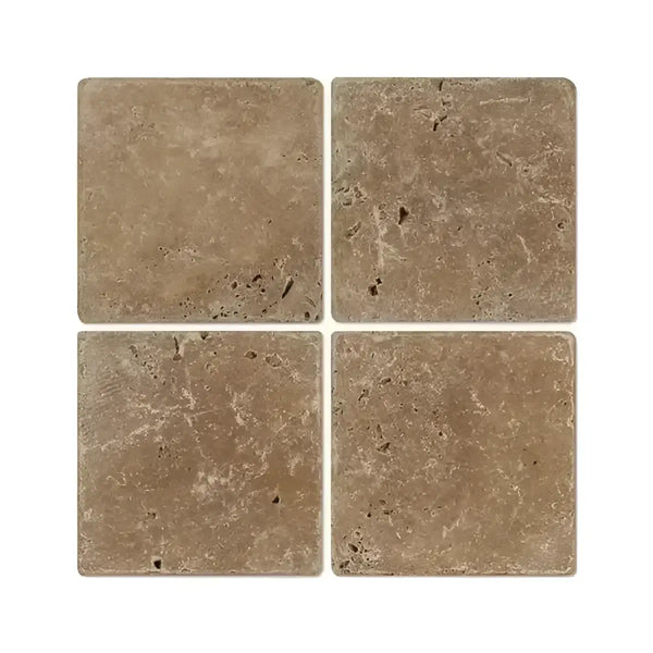 Four Noce Brown Travertine 18x18 tiles, cross-cut, filled, polished or honed