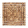 Square mosaic tile sheet of Noce Travertine 1X1 filled and honed for elegant surfaces