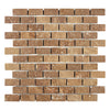 Brown Travertine 1x2 Brick Mosaic Tile Noce Tumbled for elegant interior design