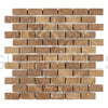 Brick-patterned Noce Travertine 1X2 Mosaic Tile in Tumbled Finish