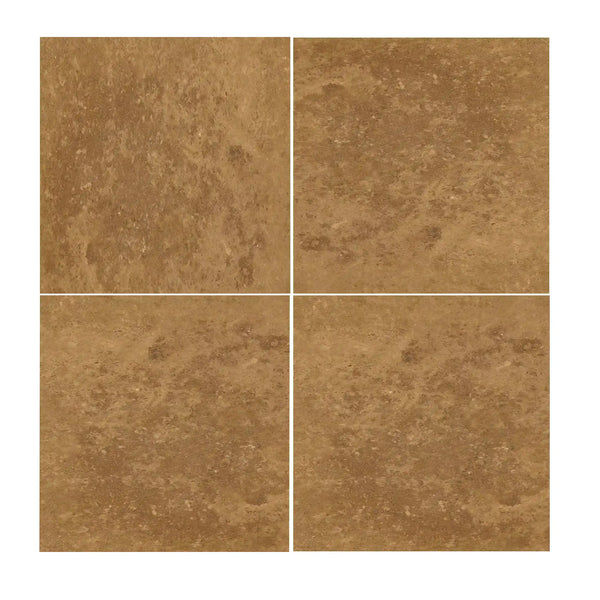 Noce Brown Travertine 24x24 Cross-Cut Beige Stone Tile Coaster Set