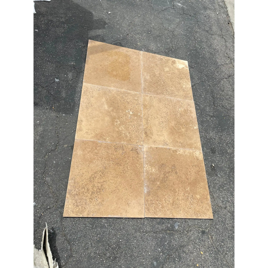 Noce Brown Travertine 24x24 Cross-Cut Tile with Beige Earthy Texture
