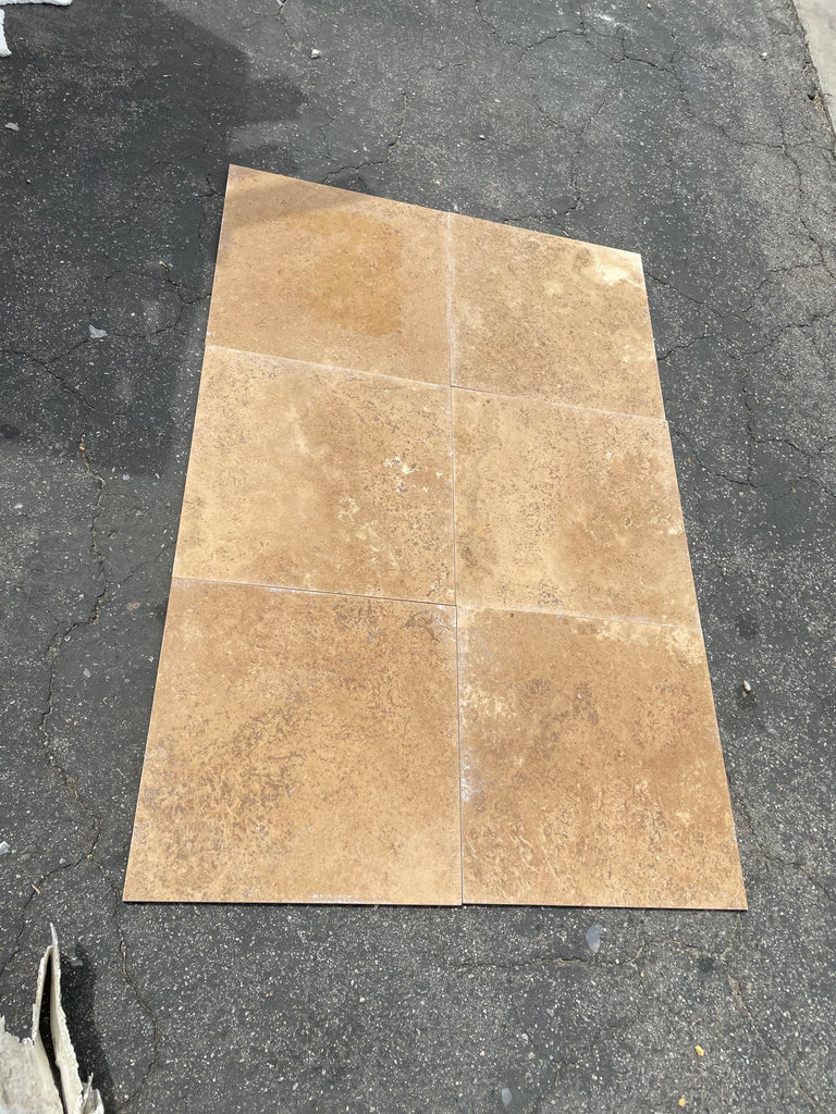 Noce Brown Travertine 24x24 Cross-Cut Tile with Beige Earthy Texture