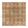 Square travertine mosaic tile sheet in Noce Brown Travertine 2X2 design filled and honed