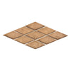 Diamond-patterned brown floor tiles in Noce Travertine 3X6 Deep-Beveled Mosaic