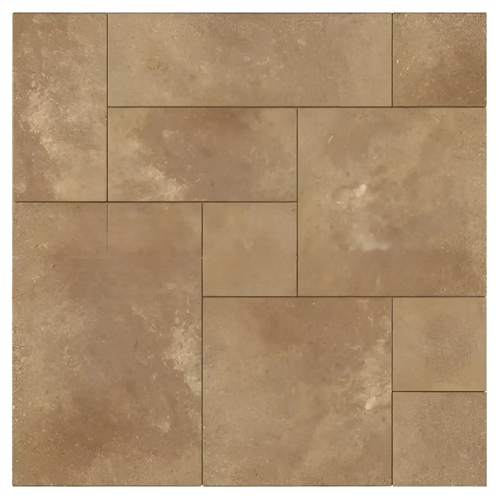 Tan travertine tile pattern in Noce Travertine 4 pcs Versailles French Pattern Set