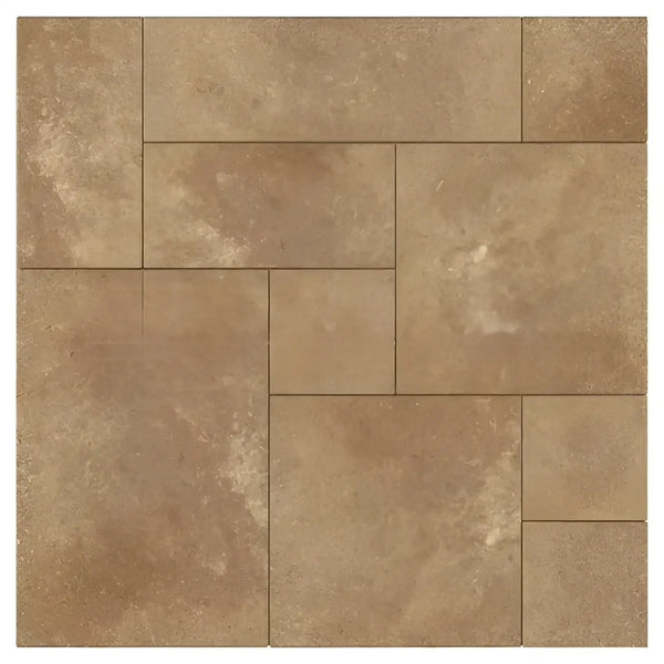 Tan travertine tile pattern in Noce Travertine 4 pcs Versailles French Pattern Set