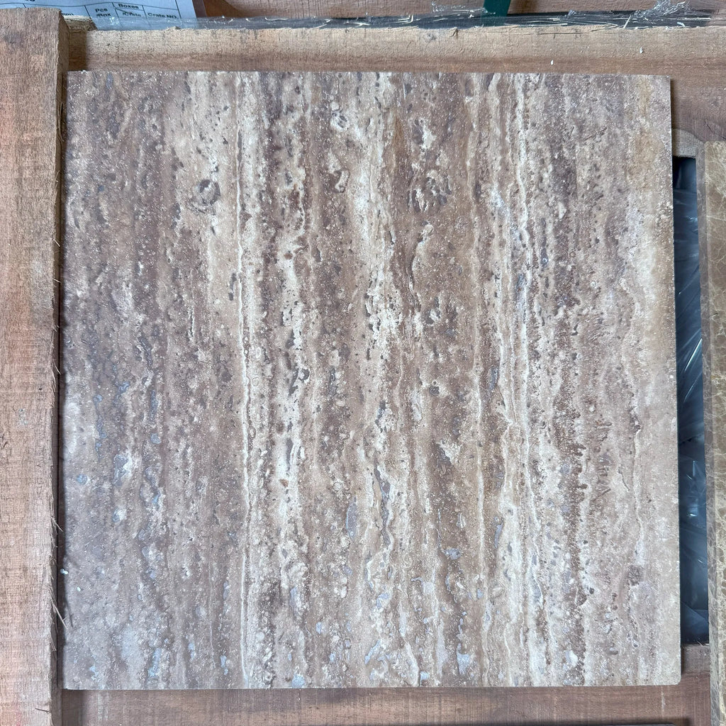 Noce Exotic 12X12 Vein-Cut Travertine Filled Polished Tile in Square Design