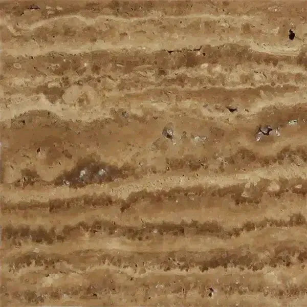 Noce Exotic 18X18 Vein-Cut Travertine tile featuring elegant horizontal banding