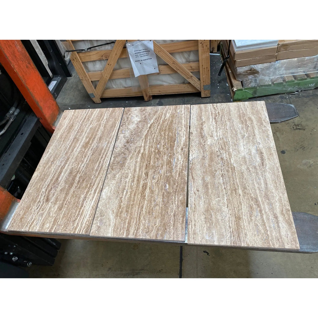 Three Noce Exotic Random Strip Travertine Mosaic tiles in natural finish