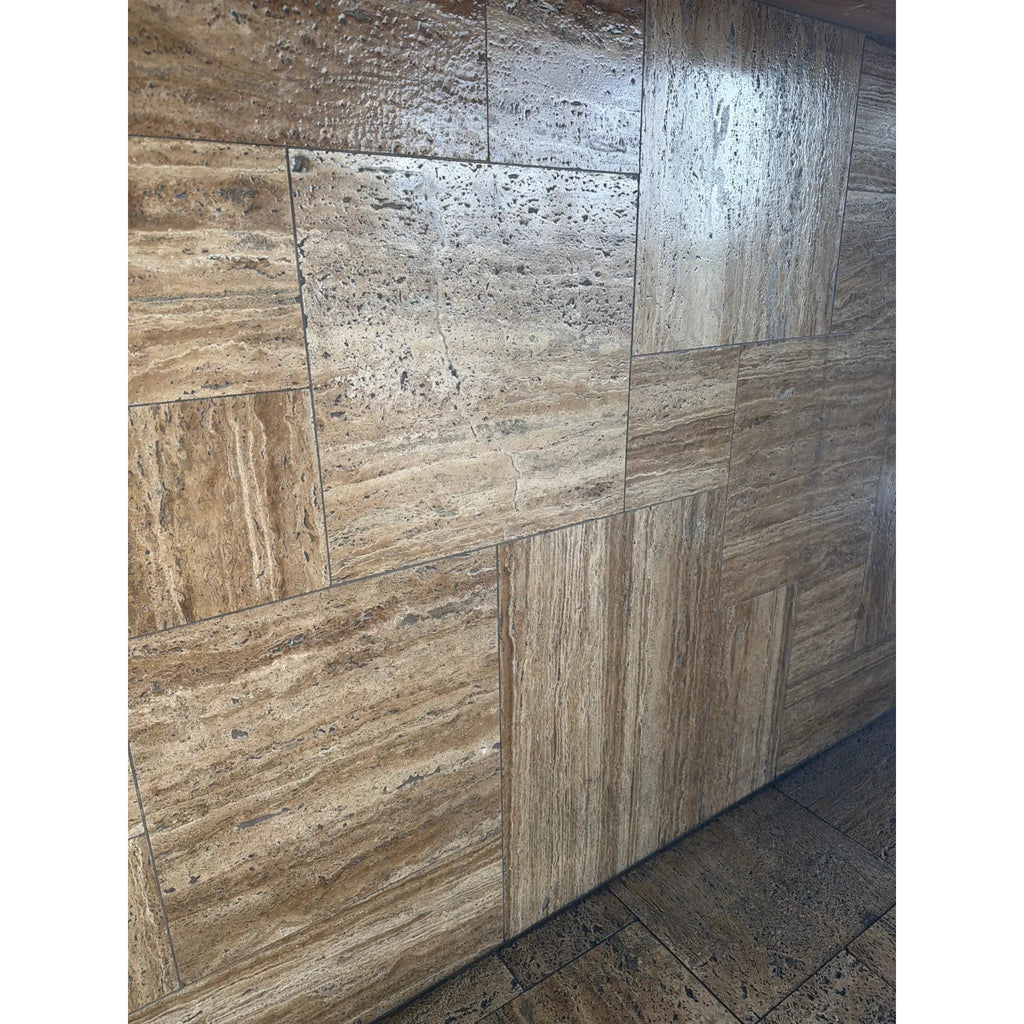 Noce Exotic Vein-Cut Travertine Versailles Pattern Tile Set