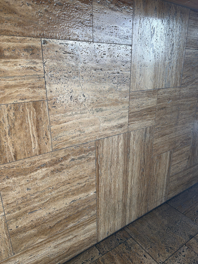 Noce Exotic Vein-Cut Travertine Versailles Pattern Tile Set