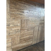 Tan and beige Noce Exotic Vein-Cut Travertine tiles in Versailles pattern, brushed edge