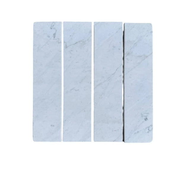 Four Oriental White 3’’ X 12’’ Field Tiles made of elegant white marble