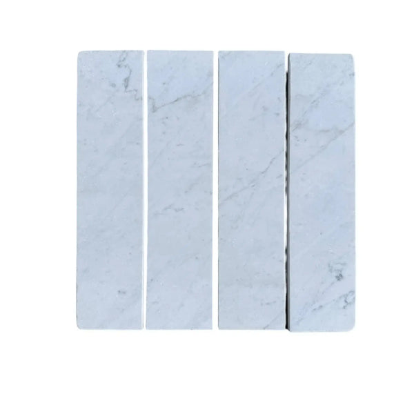 Four Oriental White 3’’ X 12’’ Field Tiles made of elegant white marble