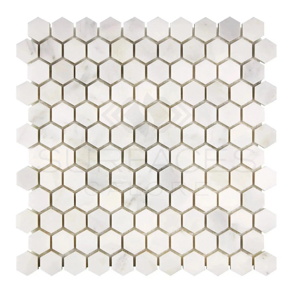 Oriental White Asian Statuary 1 inch Hexagon Marble Mosaic Tile Sheet Polished Honed