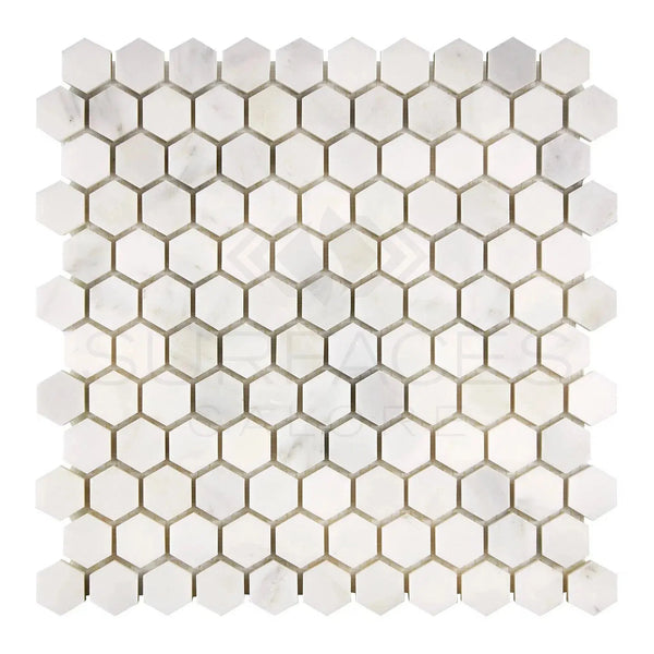 Oriental White Asian Statuary 1 inch Hexagon Marble Mosaic Tile Sheet Polished Honed