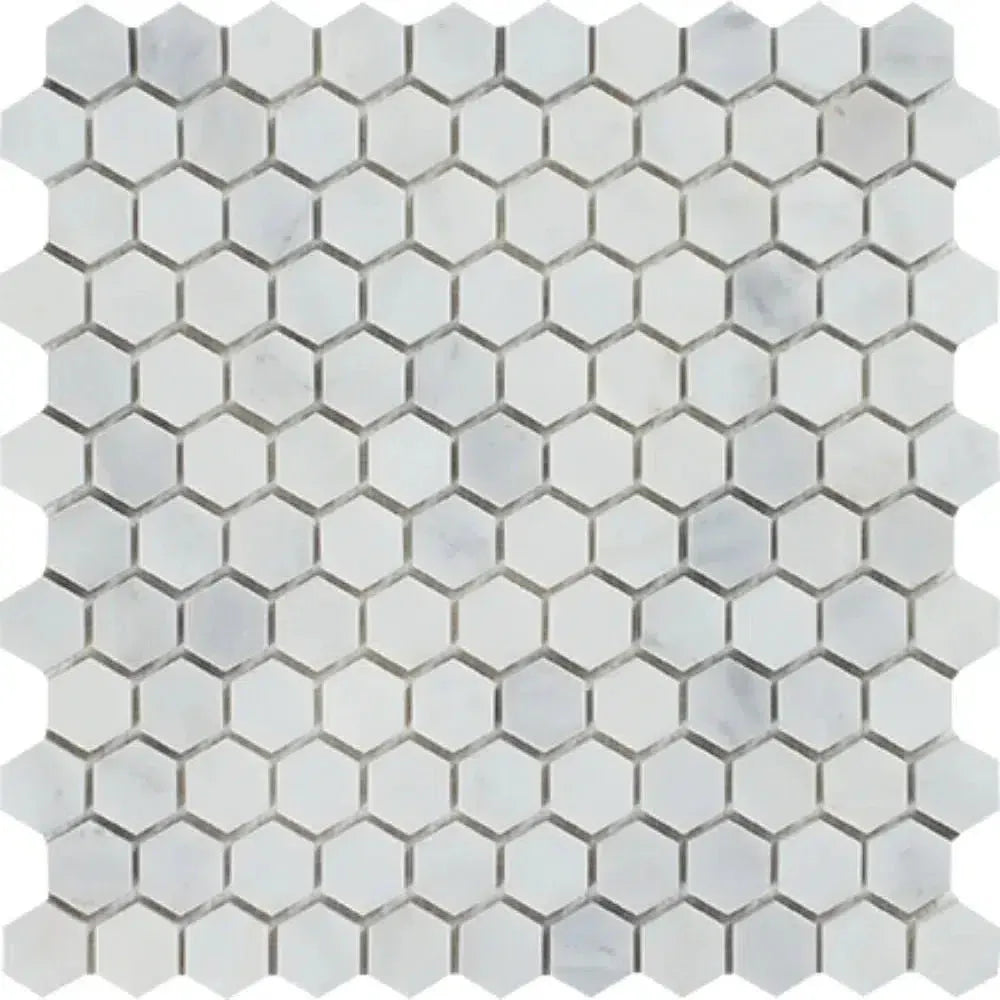 Honeycomb mosaic tile sheet of Oriental White Asian Statuary 1 inch hexagon marble