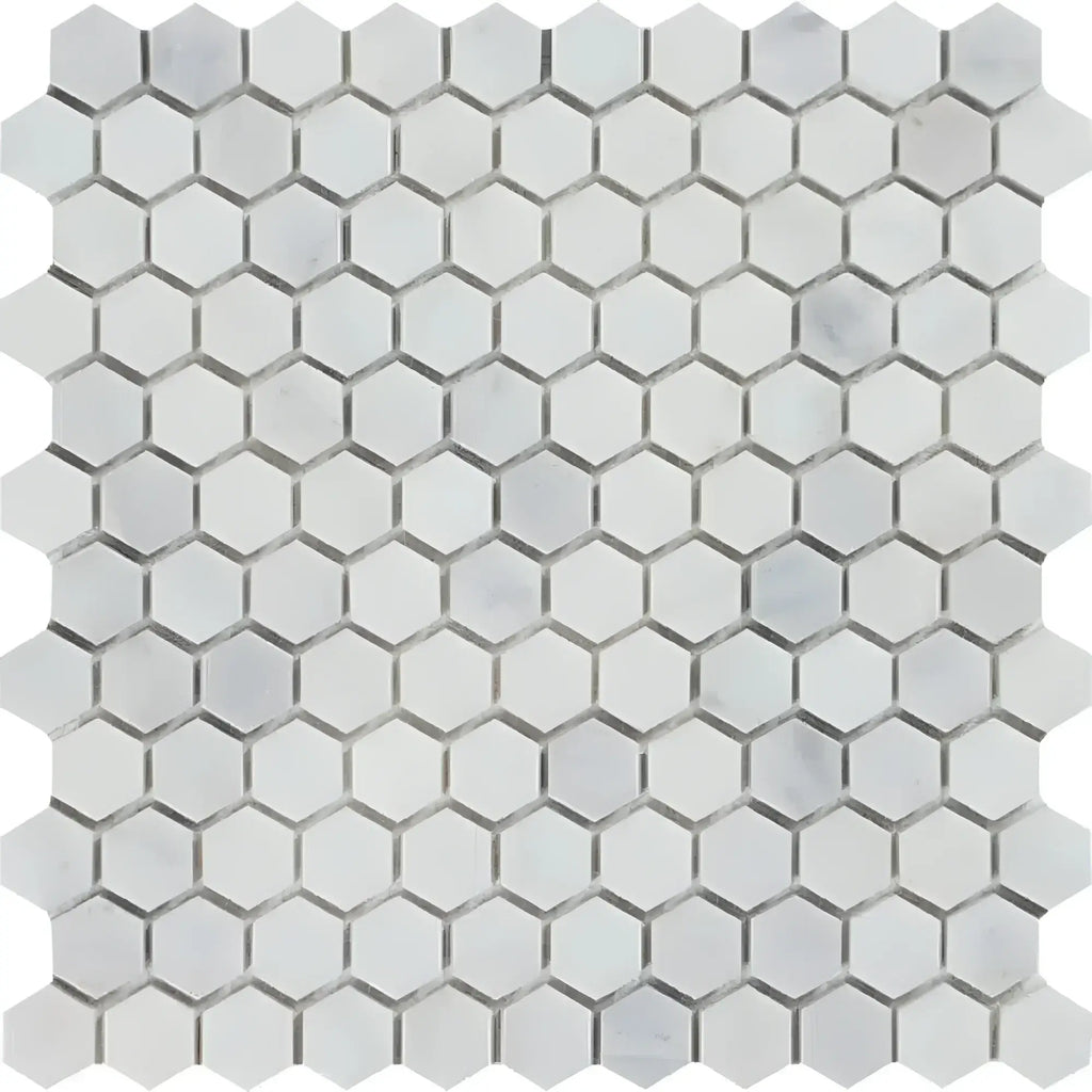 Honeycomb mosaic tile sheet of Oriental White Asian Statuary 1 inch hexagon marble