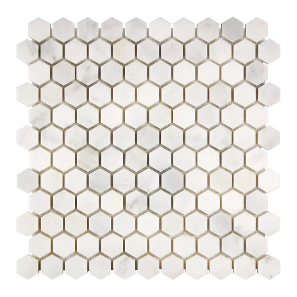 Polished White Marble Hexagon Mosaic Tile from Oriental White Asian Statuary collection