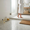 White hexagonal marble mosaic floor tile with veined oriental white asian statuary polished finish
