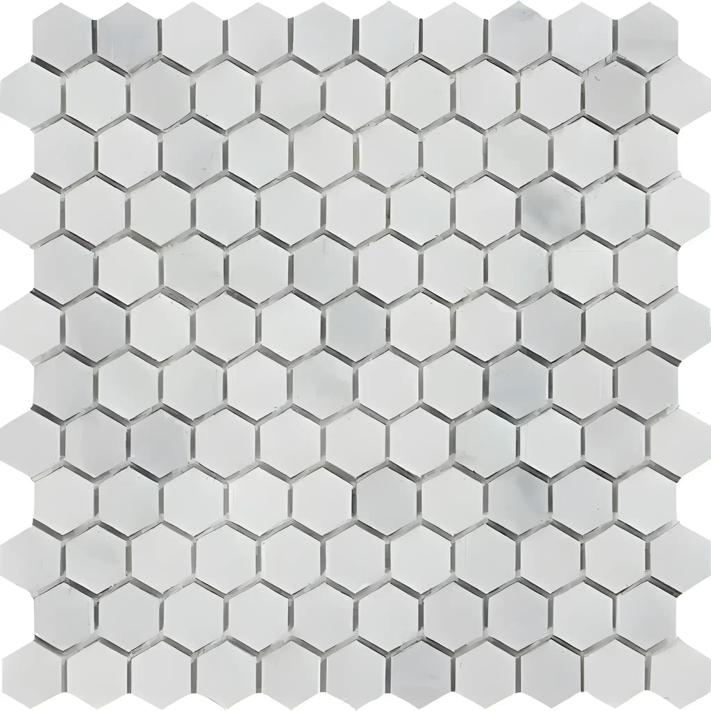 White hexagon tile mosaic in Oriental White Asian Statuary Marble Polished or Honed