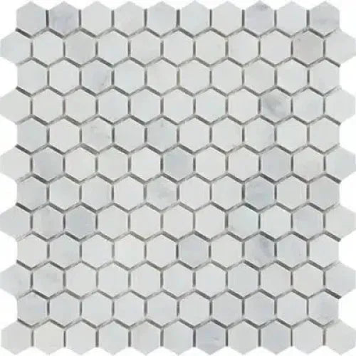 White hexagon tile mosaic in Oriental White Asian Statuary Marble Polished or Honed