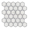 Hexagonal marble mosaic tile sheet in Oriental White and Blue-Gray polished finish