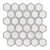 Hexagonal mosaic tile sheet in Oriental White and Blue-Gray Marble for elegant decor