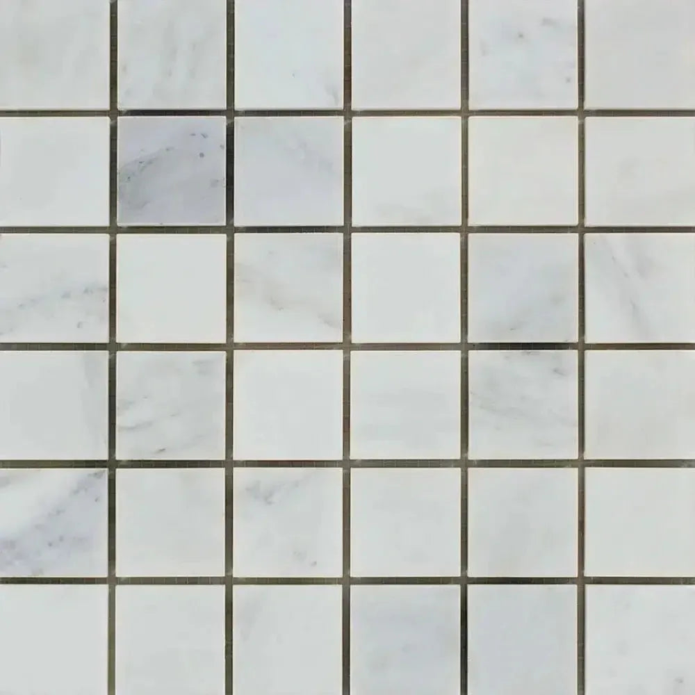 White marble mosaic tile from Oriental White Asian Statuary 2X2 collection polished or honed