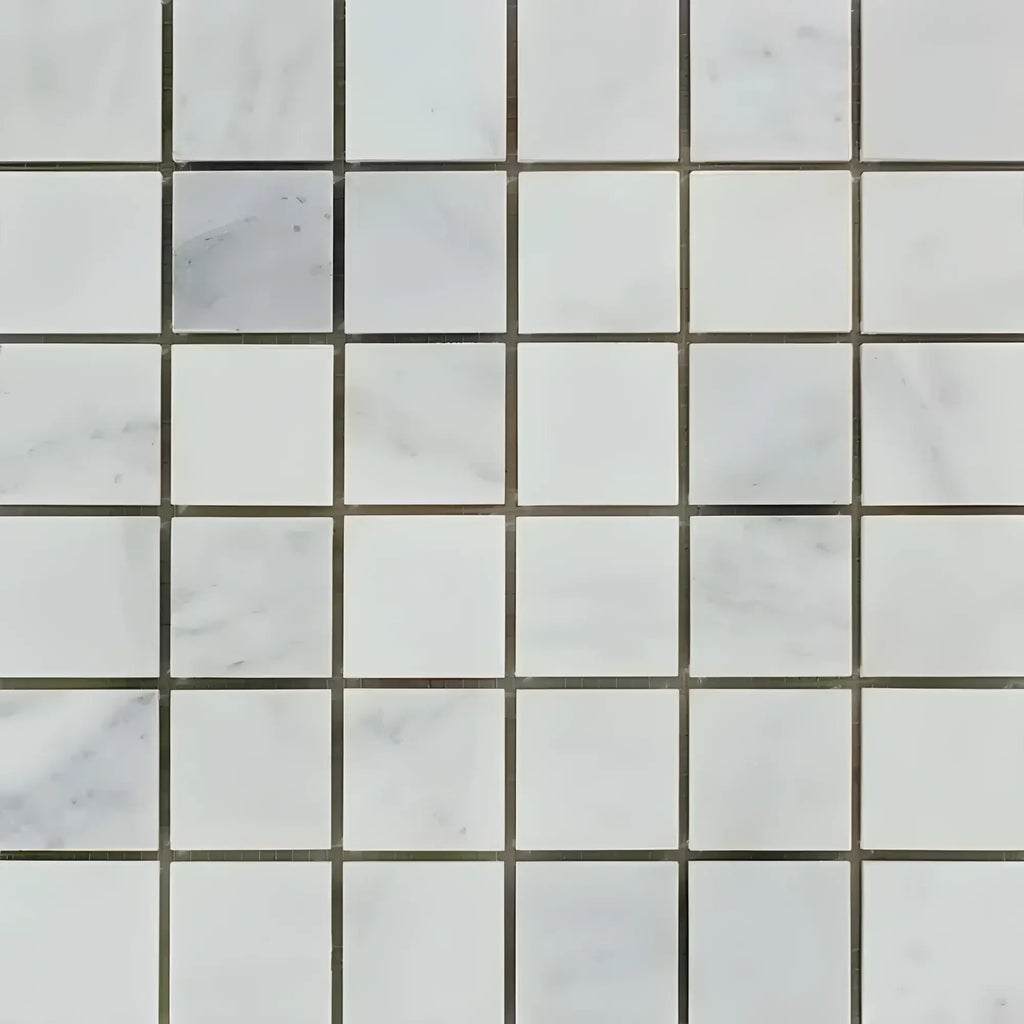 White marble mosaic tile from Oriental White Asian Statuary 2X2 collection polished or honed