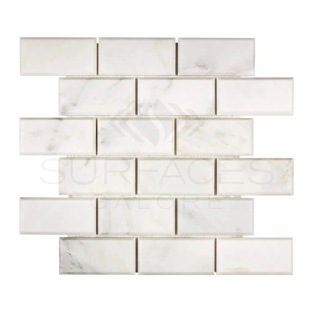 White and gray glass brick mosaic tile from Oriental White / Asian Statuary collection