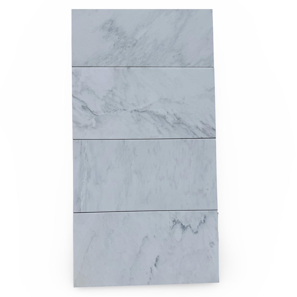 Stacked Oriental White Asian Statuary 2X4 Brick Deep-Beveled Marble Mosaic Tiles