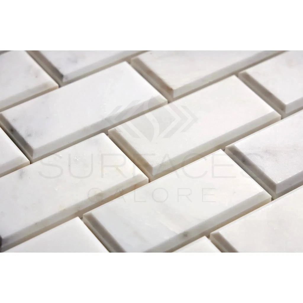 White marble brick mosaic from Oriental White Asian Statuary collection, polished finish