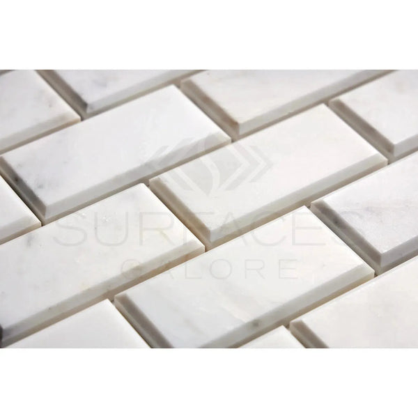 White marble brick mosaic from Oriental White Asian Statuary collection, polished finish