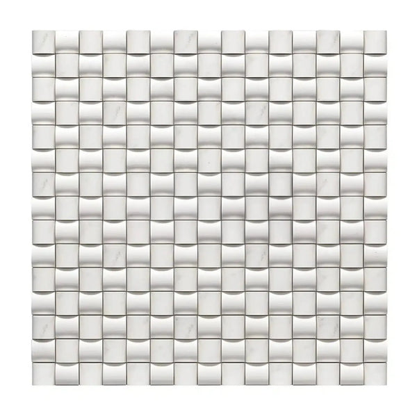 White textured mosaic tile from Oriental White Asian Statuary 3-D marble collection