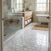 White hexagonal polished marble mosaic floor tile in oriental white asian statuary 3 inch size