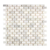 White marble brick mosaic tile in Oriental White Asian Statuary design, polished finish