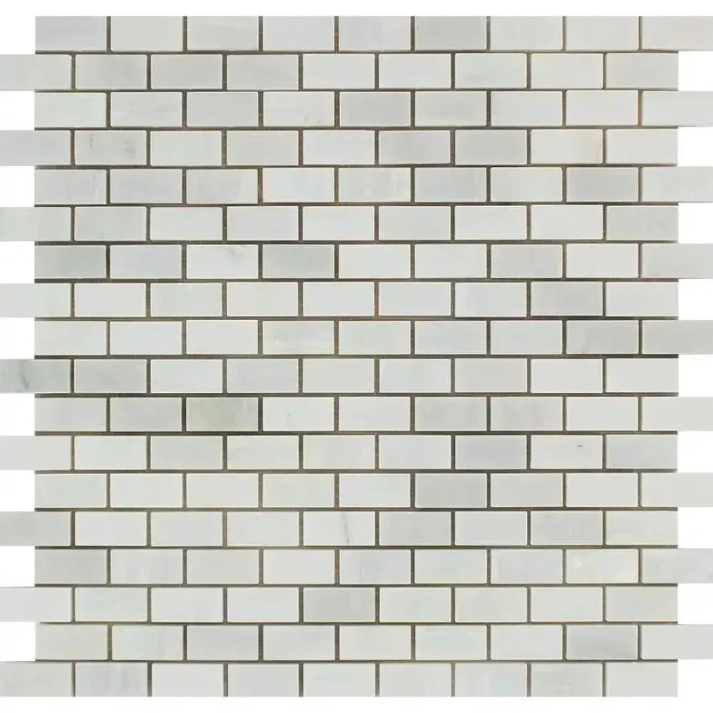 White brick mosaic tile from Oriental White Asian Statuary Mini-Brick Marble collection
