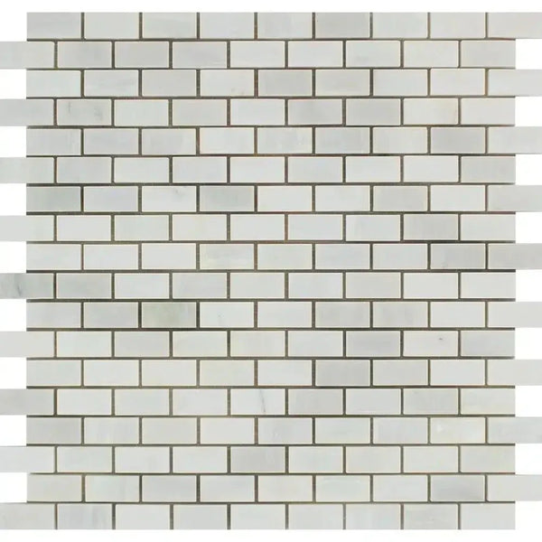 White brick mosaic tile from Oriental White Asian Statuary Mini-Brick Marble collection