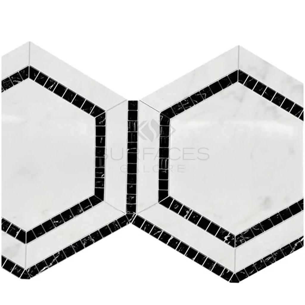 Interlocking white and black hexagon mosaic tiles for Oriental White and Asian Statuary