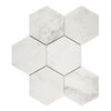 Hexagonal marble tile mosaic of Oriental White Asian Statuary in polished finish