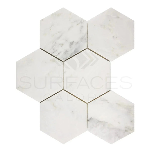 White marble hexagon tiles of Oriental White Asian Statuary 5 inch polished mosaic