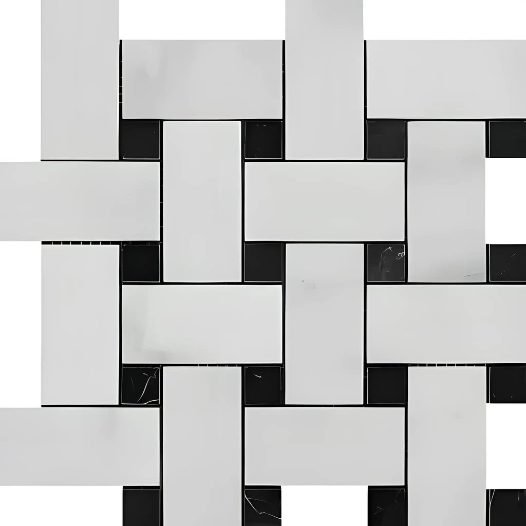 Woven marble and black tile mosaic from Oriental White Asian Statuary collection