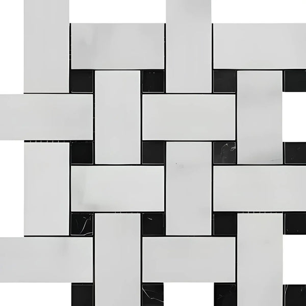 Woven marble and black tile mosaic from Oriental White Asian Statuary collection