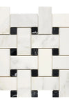 Oriental White / Asian Statuary Basketweave w/Black-LARGE Marble Mosaic Polished or Honed