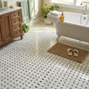 White and black mosaic tile floor with woven texture pattern in oriental white asian statuary basketweave with black marble polished or honed